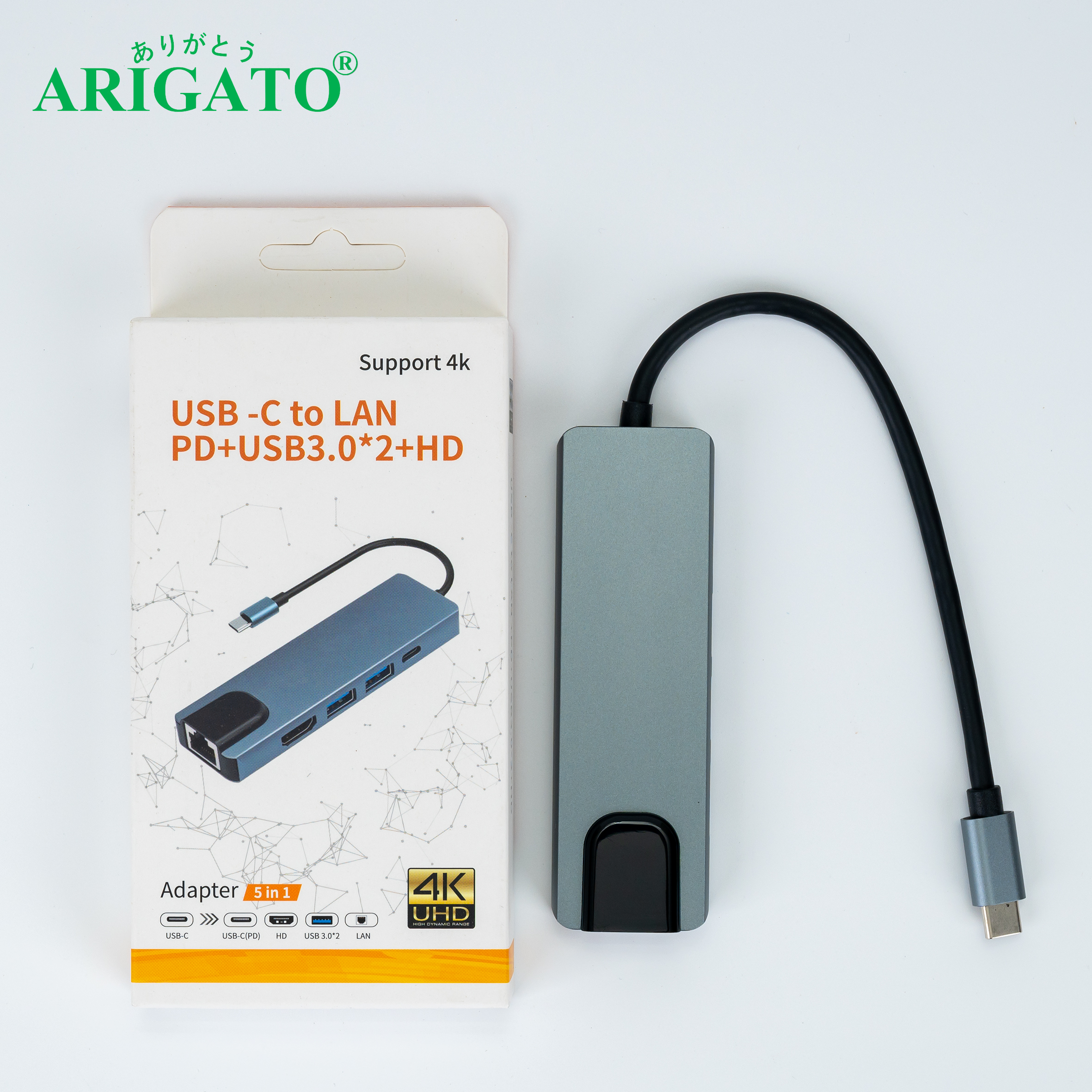 Typec - 5in1 ( Lan + PD + 2 USB 3.0 + HDMI )